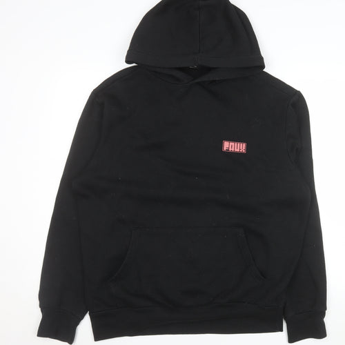 Friend or Faux Mens Black Pullover Hoodie L Graphic Print Fleece