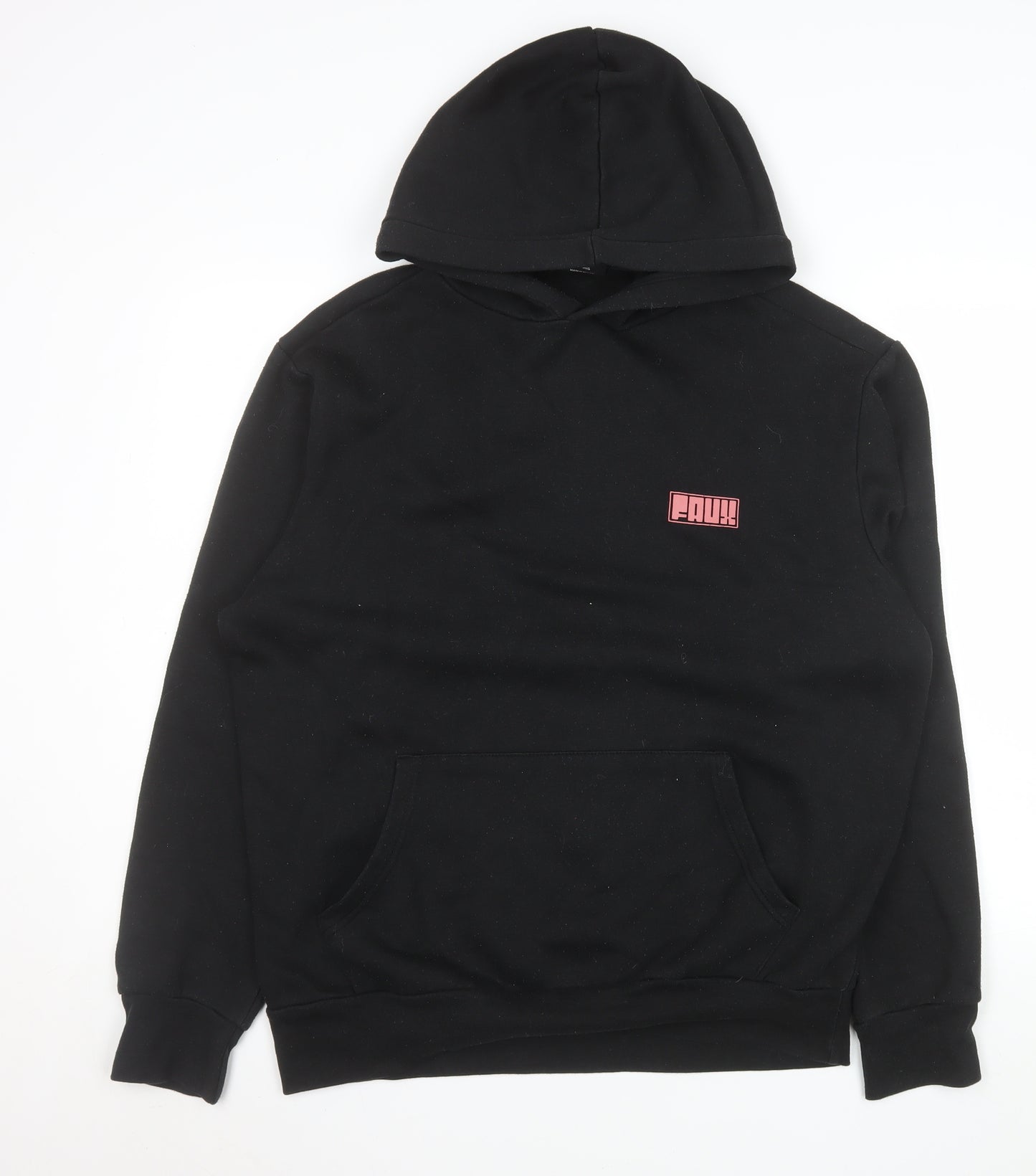 Friend or Faux Mens Black Pullover Hoodie L Graphic Print Fleece