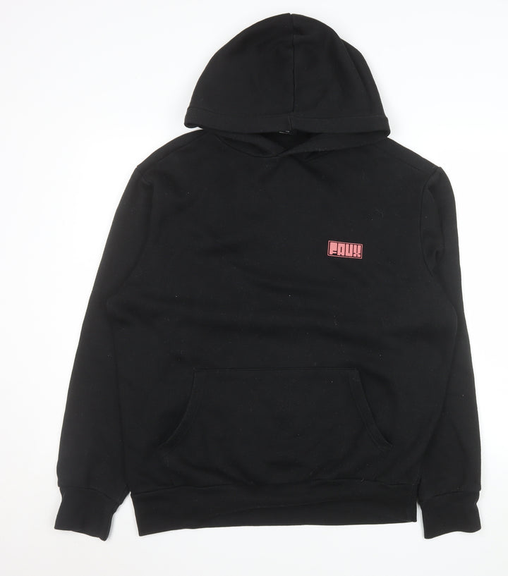 Friend or Faux Mens Black Pullover Hoodie L Graphic Print Fleece