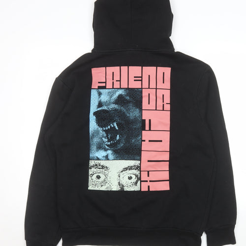 Friend or Faux Mens Black Pullover Hoodie L Graphic Print Fleece