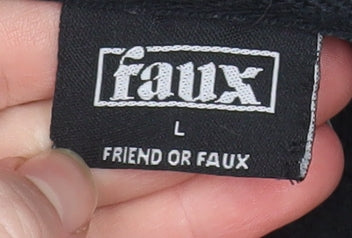 Friend or Faux Mens Black Pullover Hoodie L Graphic Print Fleece