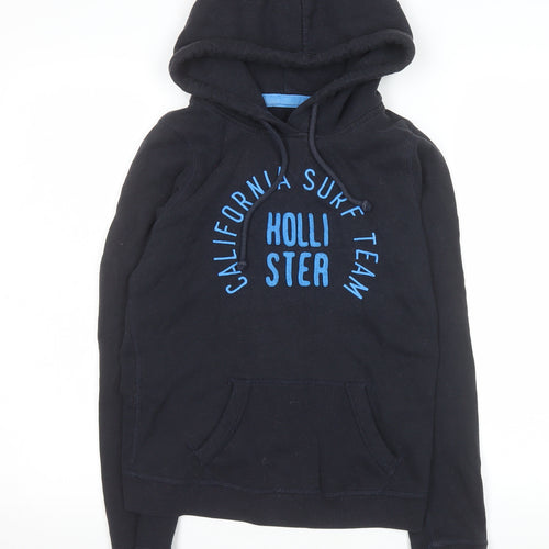 Hollister Mens Black Hoodie Medium Pullover Graphic Surf Team Cotton