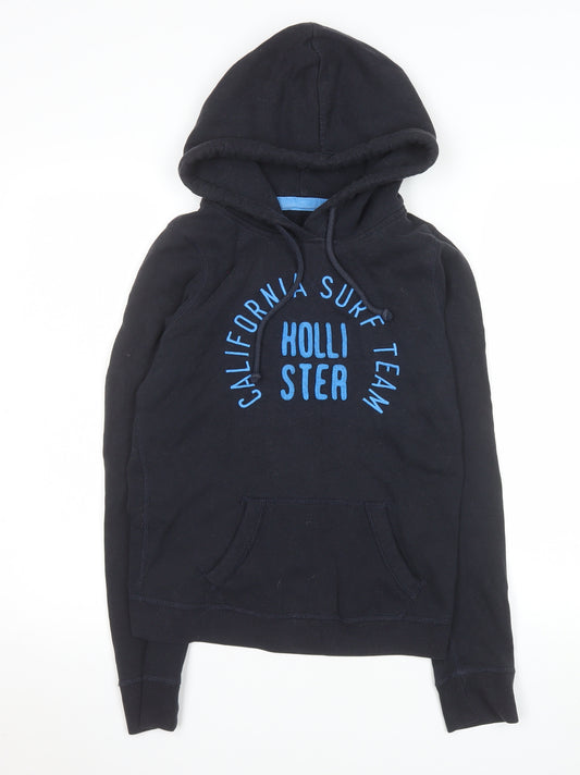 Hollister Mens Black Hoodie Medium Pullover Graphic Surf Team Cotton