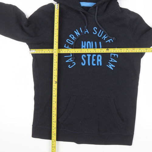 Hollister Mens Black Hoodie Medium Pullover Graphic Surf Team Cotton