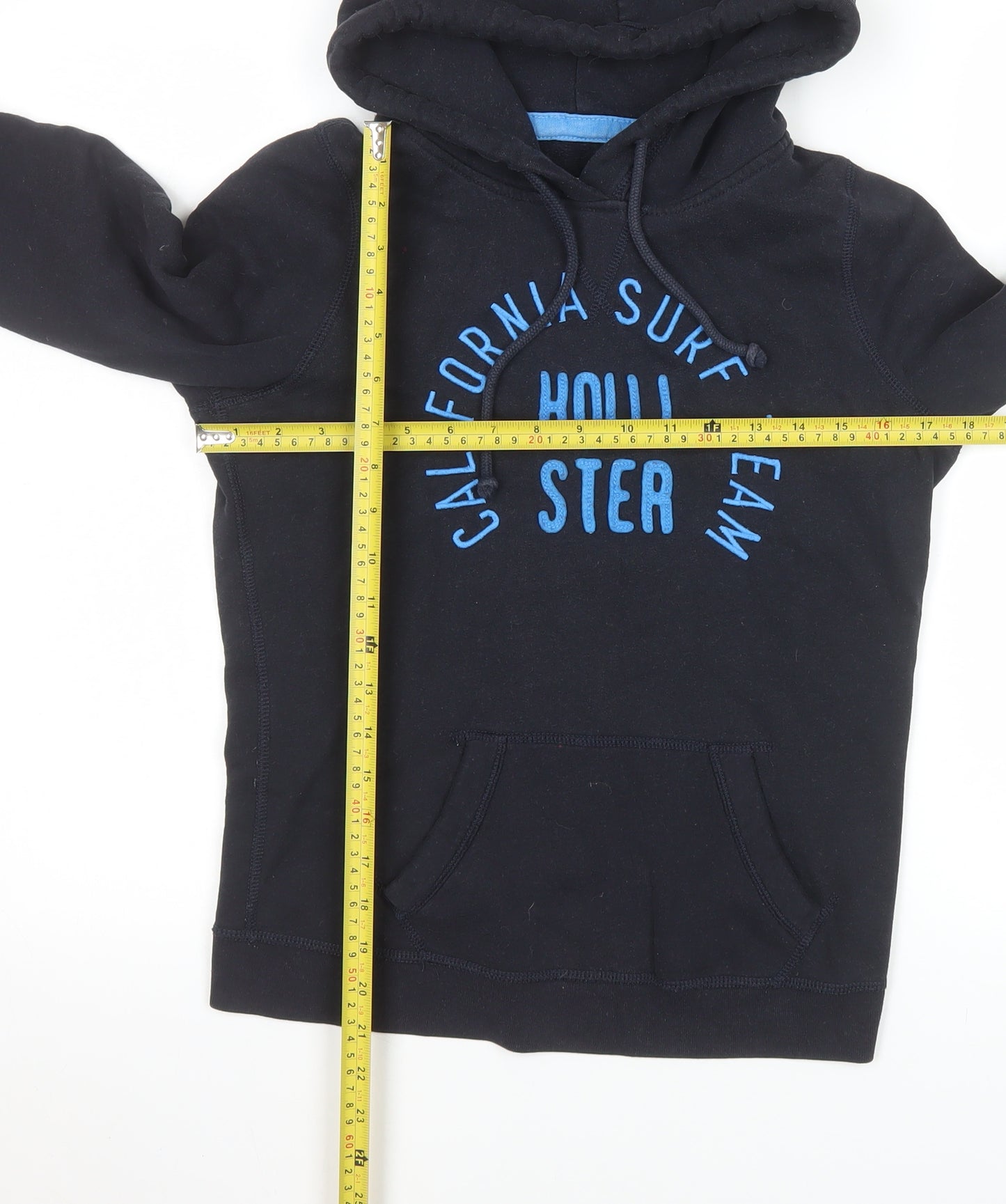 Hollister Mens Black Hoodie Medium Pullover Graphic Surf Team Cotton