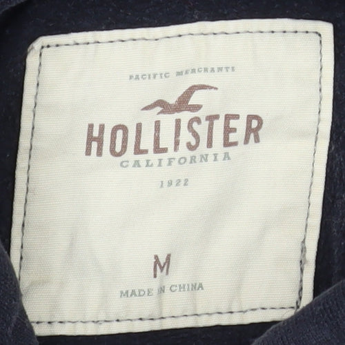 Hollister Mens Black Hoodie Medium Pullover Graphic Surf Team Cotton