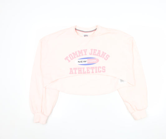 Tommy Jeans Womens Pink Cropped Pullover Sweatshirt Size S