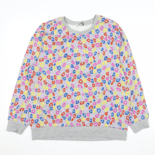 Tu Women Grey Multicoloured Leopard Print Pullover Sweatshirt Size 14