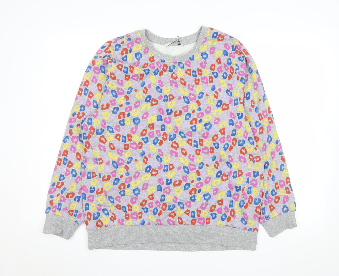 Tu Women Grey Multicoloured Leopard Print Pullover Sweatshirt Size 14