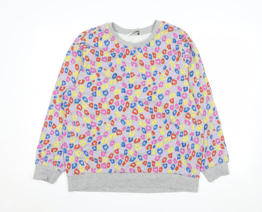 Tu Women Grey Multicoloured Leopard Print Pullover Sweatshirt Size 14