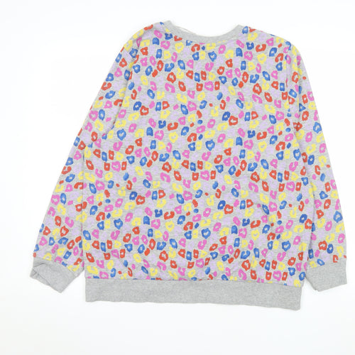 Tu Women Grey Multicoloured Leopard Print Pullover Sweatshirt Size 14