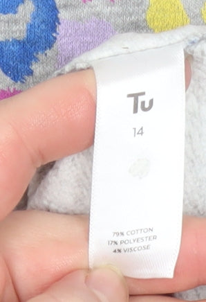 Tu Women Grey Multicoloured Leopard Print Pullover Sweatshirt Size 14