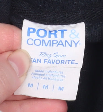 Port & Company Men's Black Pullover Hoodie M Graphic Print Cotton Blend