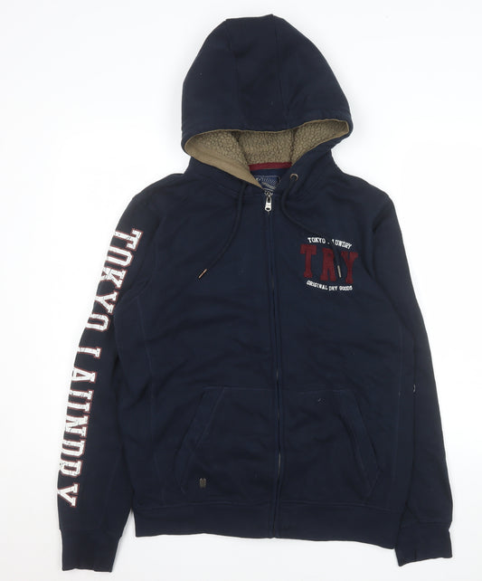 Tokyo Laundry Men's Blue Hooded Fleece Lined Zip Jacket Size M