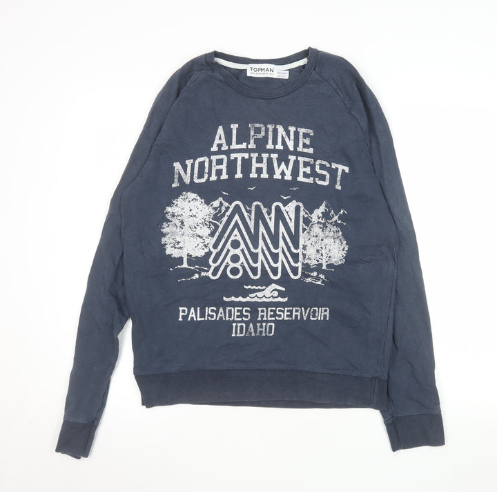 Topman Men Blue Small Graphic Print Sweatshirt Crew Neck