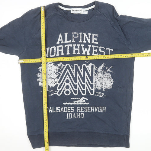 Topman Men Blue Small Graphic Print Sweatshirt Crew Neck