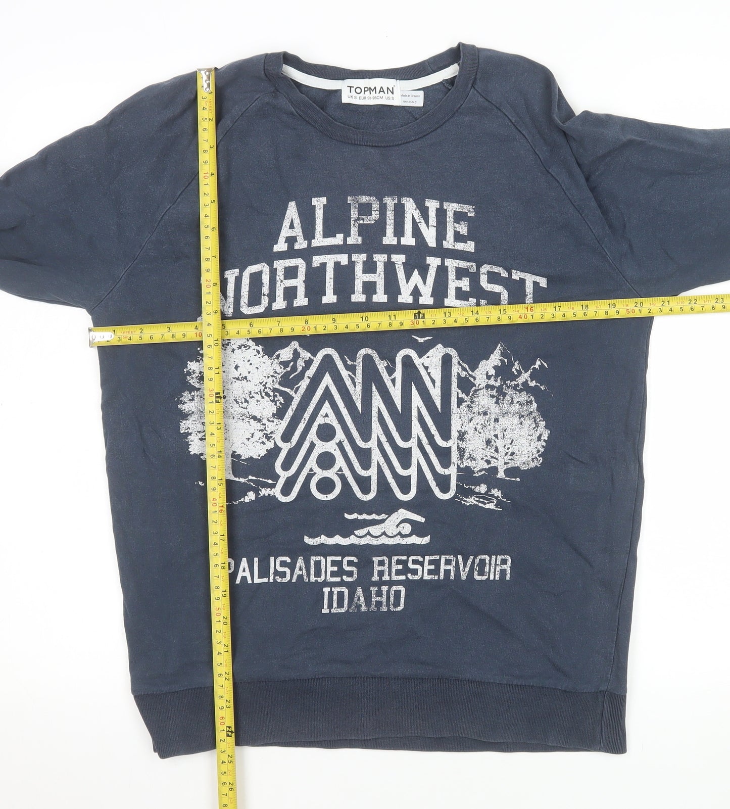 Topman Men Blue Small Graphic Print Sweatshirt Crew Neck