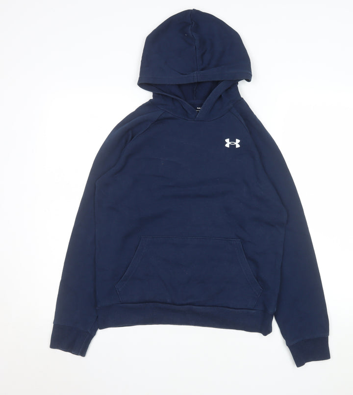 Under Armour Boys Navy Hoodie YLG Loose Fit Cotton Blend Pullover