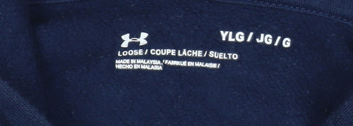 Under Armour Boys Navy Hoodie YLG Loose Fit Cotton Blend Pullover