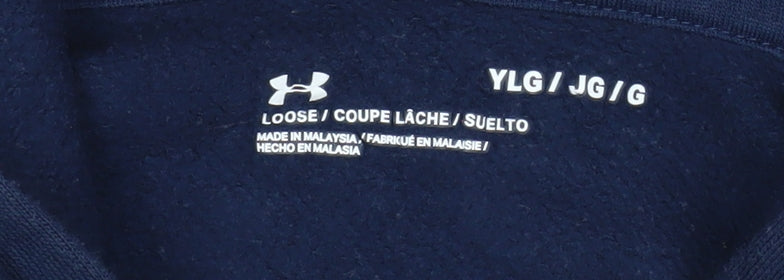 Under Armour Boys Navy Hoodie YLG Loose Fit Cotton Blend Pullover