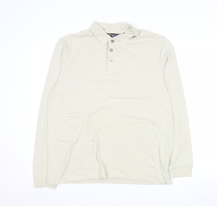 Marks and Spencer Men's Beige Long Sleeve Cotton Stretch Polo Medium