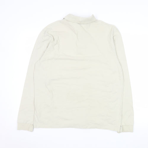 Marks and Spencer Men's Beige Long Sleeve Cotton Stretch Polo Medium