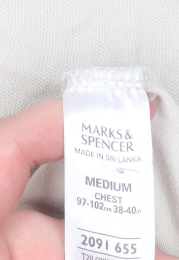 Marks and Spencer Men's Beige Long Sleeve Cotton Stretch Polo Medium