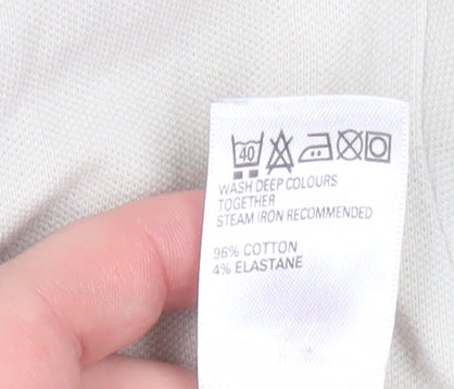 Marks and Spencer Men's Beige Long Sleeve Cotton Stretch Polo Medium