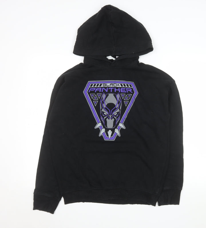 H&M Boys Black Panther Hoodie 14 Years Black Pullover Fleece Marvel