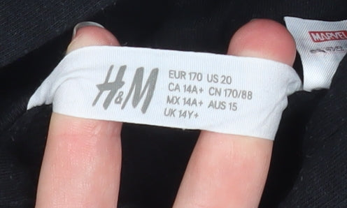 H&M Boys Black Panther Hoodie 14 Years Black Pullover Fleece Marvel