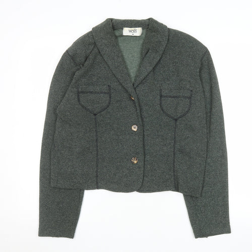 Wallis Women Green Knit Blazer Medium Single Breasted Jacket