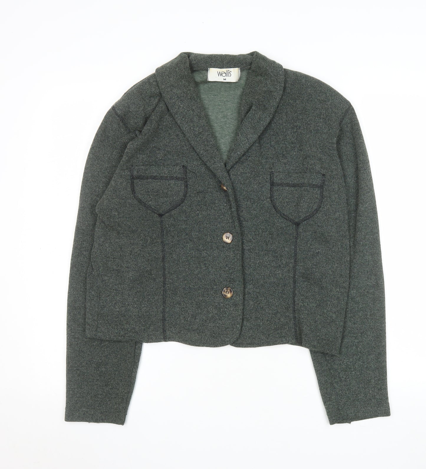 Wallis Women Green Knit Blazer Medium Single Breasted Jacket