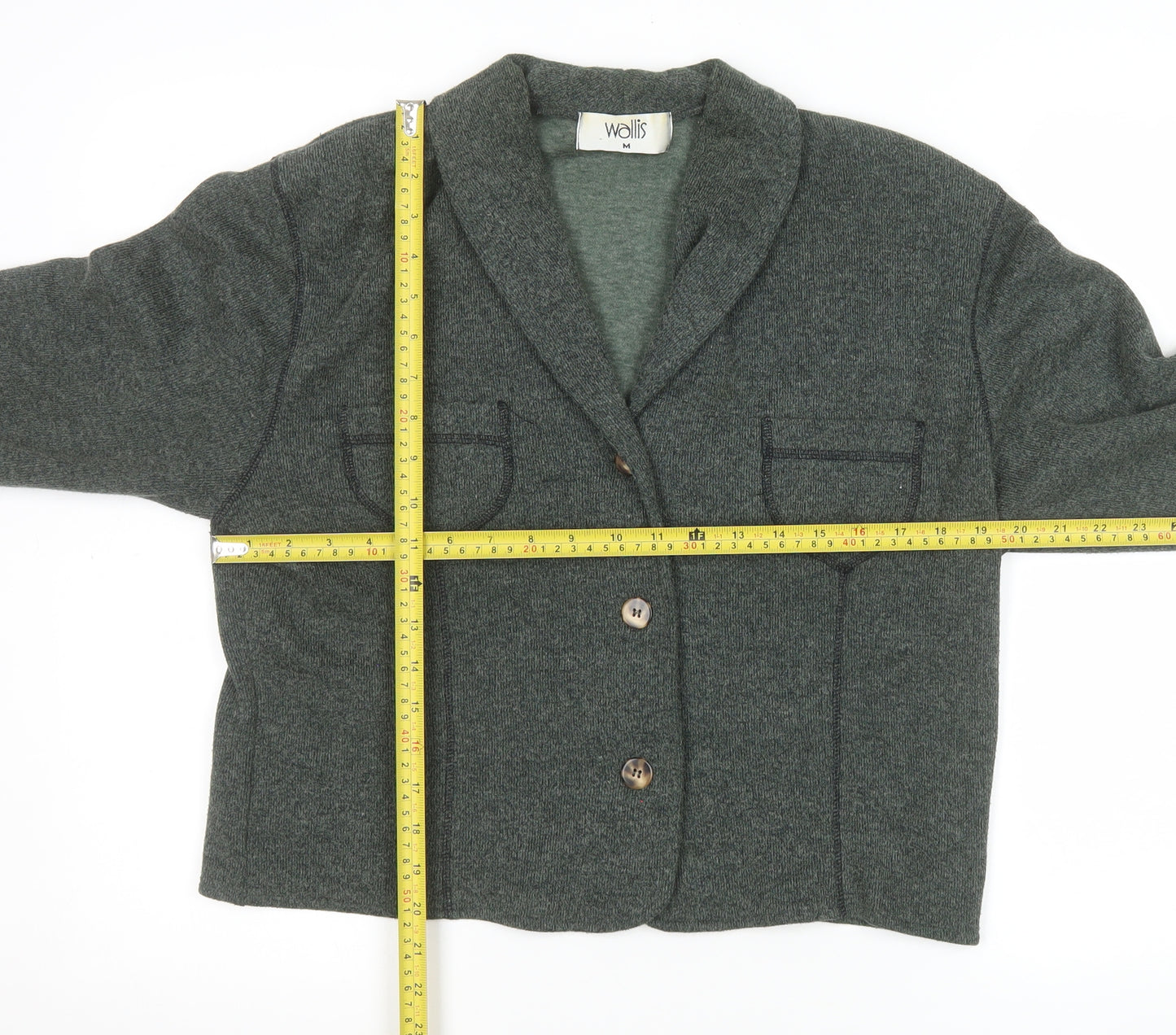 Wallis Women Green Knit Blazer Medium Single Breasted Jacket