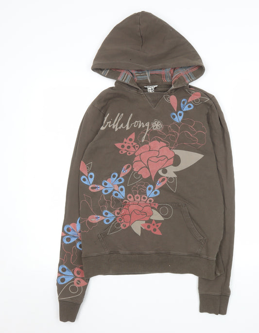 Billabong Womens Brown Floral Graphic Pullover Hoodie Size 12