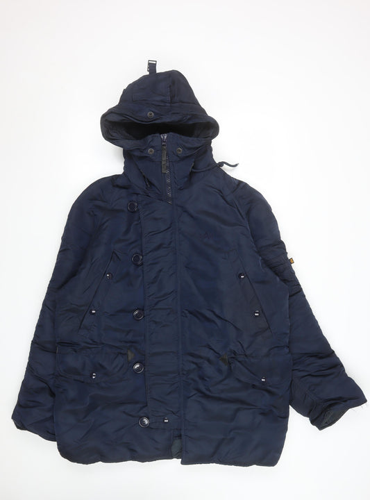 Alpha Industries Men’s Blue Hooded Parka Jacket Size M Winter Coat