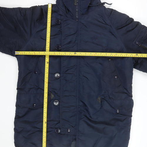 Alpha Industries Men’s Blue Hooded Parka Jacket Size M Winter Coat