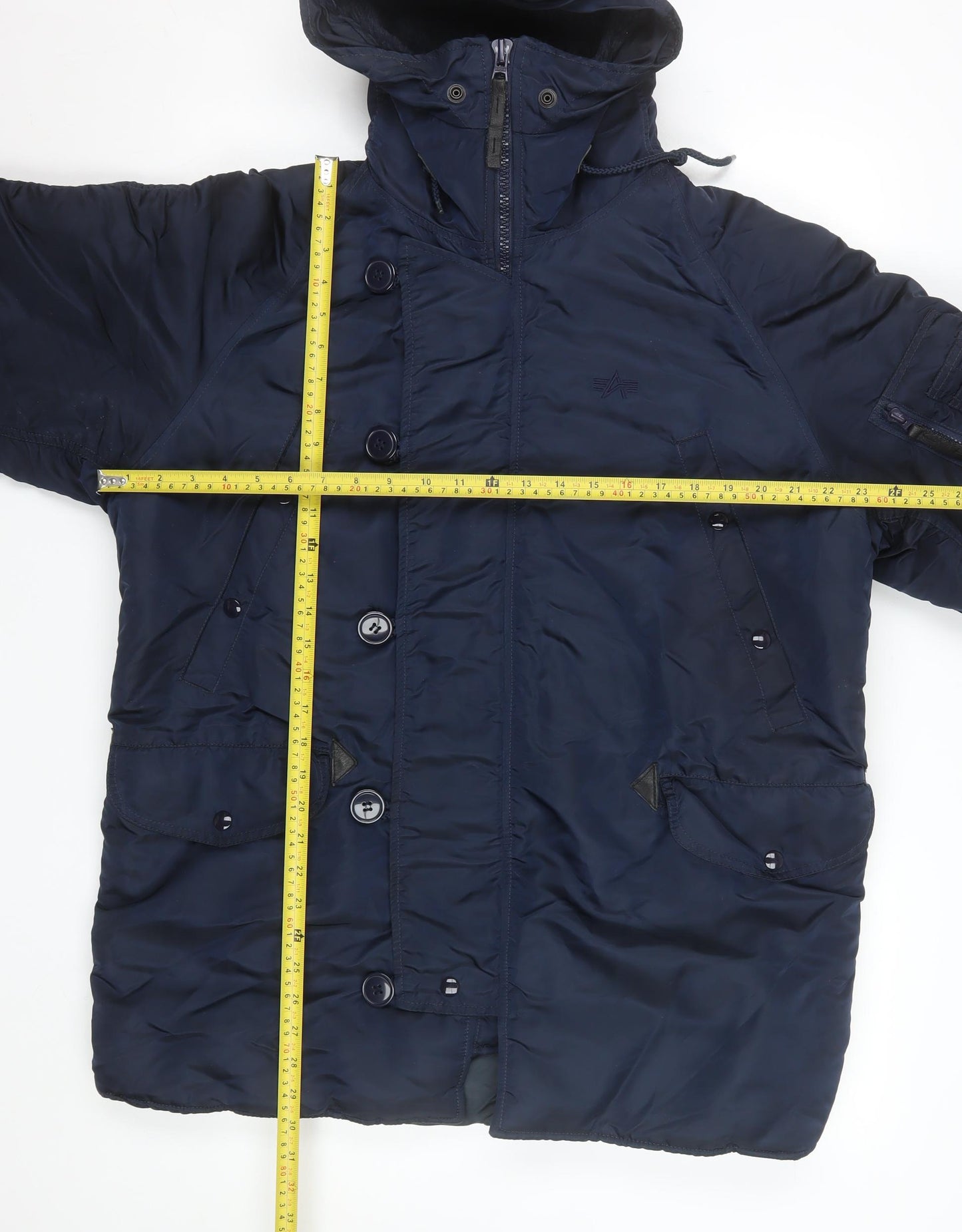 Alpha Industries Men’s Blue Hooded Parka Jacket Size M Winter Coat