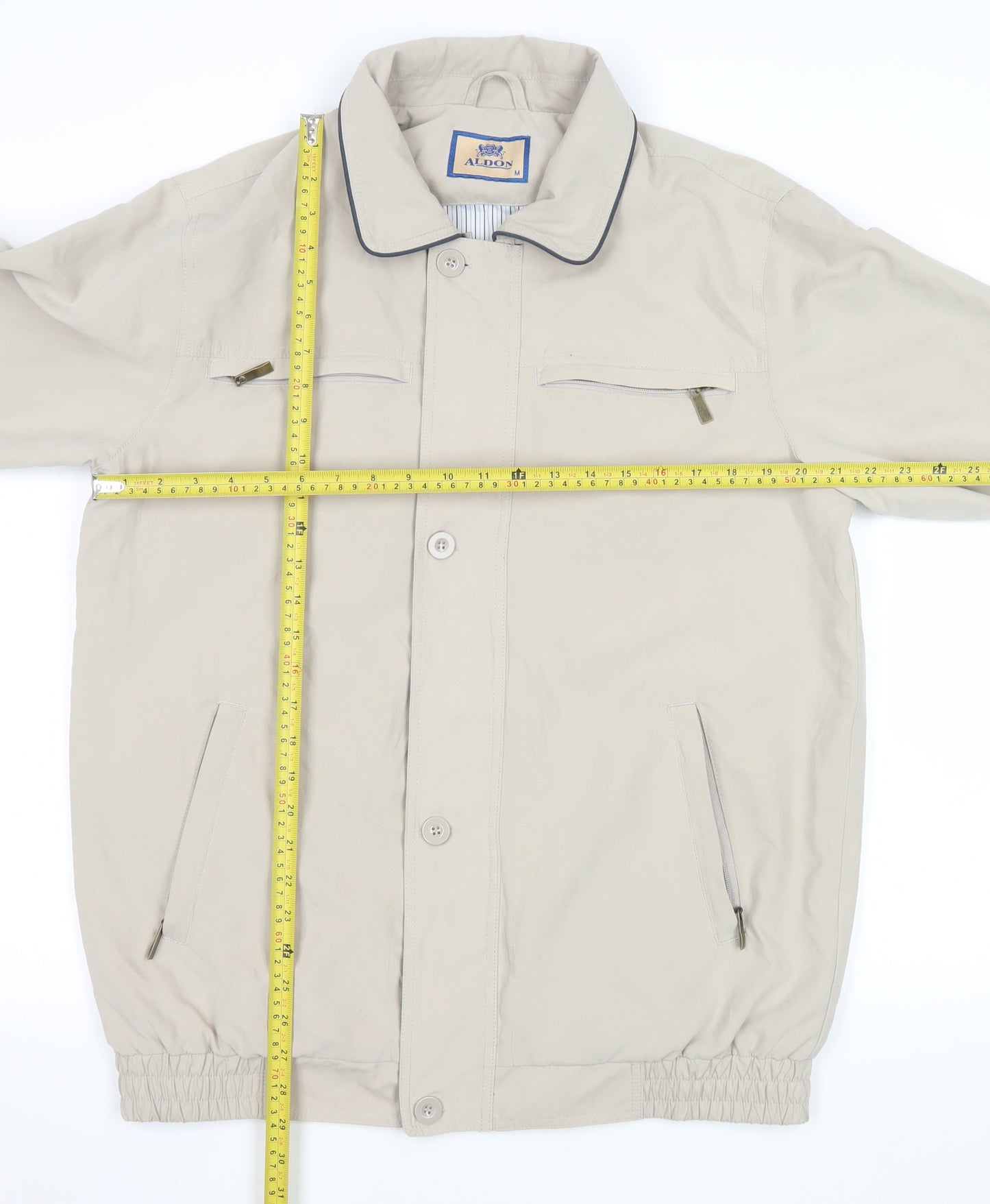 Aldon Men Beige Mid-Length Polyester Basic Jacket Size M
