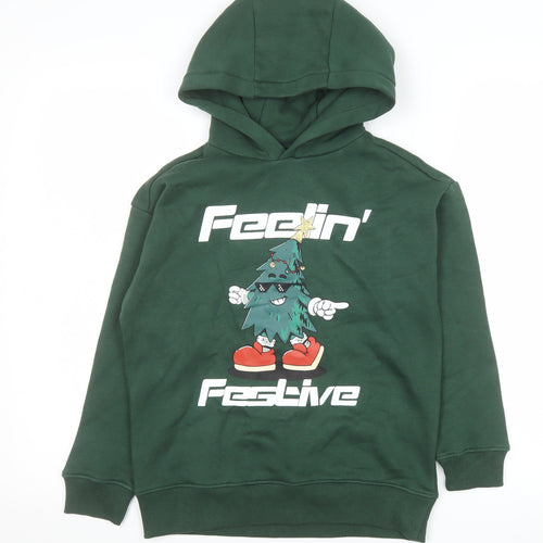 F&F Boys Green Christmas 'Feelin' Festive' Pullover Hoodie 8-9 Years