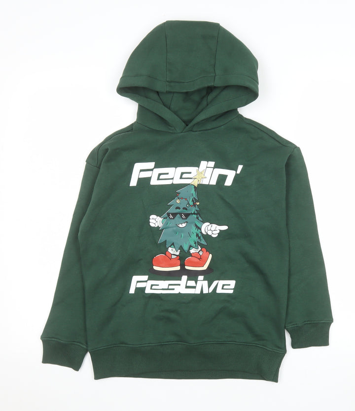 F&F Boys Green Christmas 'Feelin' Festive' Pullover Hoodie 8-9 Years