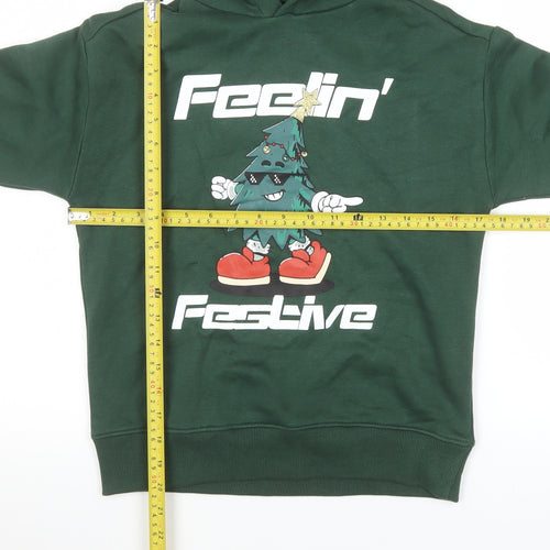 F&F Boys Green Christmas 'Feelin' Festive' Pullover Hoodie 8-9 Years