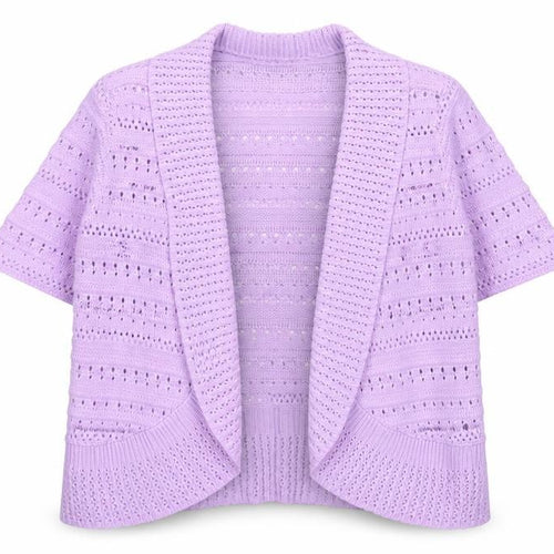 Honor Millburn Women's Purple Open Knit Short Sleeve Cardigan M