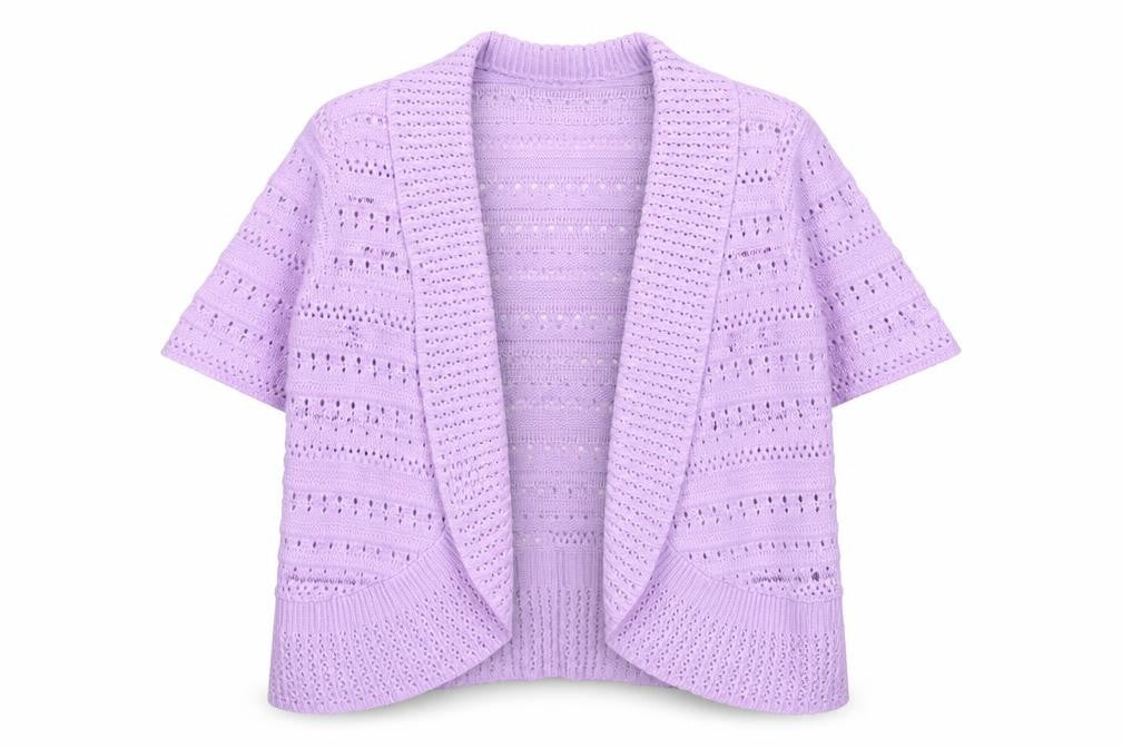 Honor Millburn Women's Purple Open Knit Short Sleeve Cardigan M