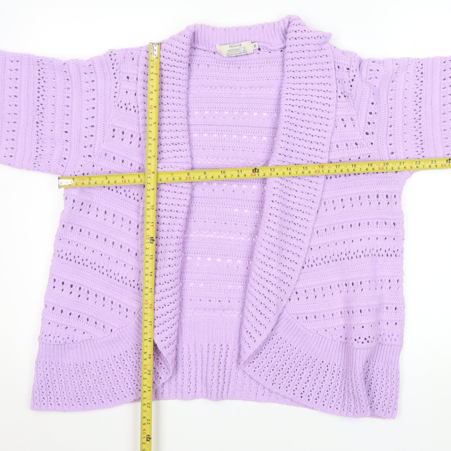 Honor Millburn Women's Purple Open Knit Short Sleeve Cardigan M