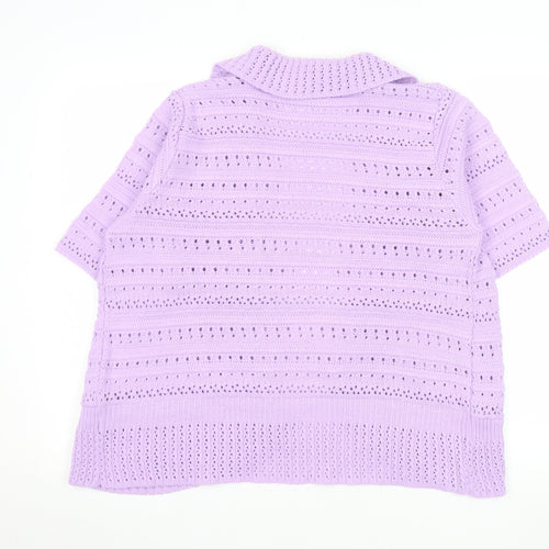 Honor Millburn Women's Purple Open Knit Short Sleeve Cardigan M