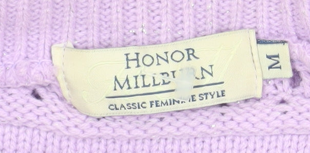 Honor Millburn Women's Purple Open Knit Short Sleeve Cardigan M