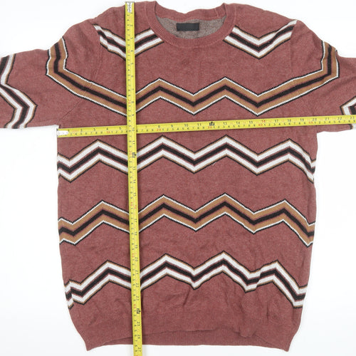 ASOS Mens Brown Chevron Cotton Knit Jumper L Crew Neck Pullover