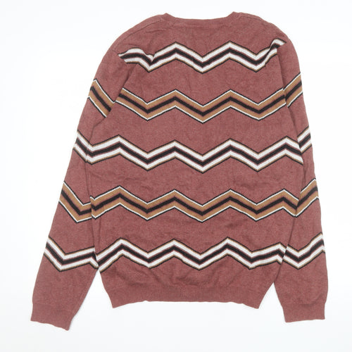 ASOS Mens Brown Chevron Cotton Knit Jumper L Crew Neck Pullover