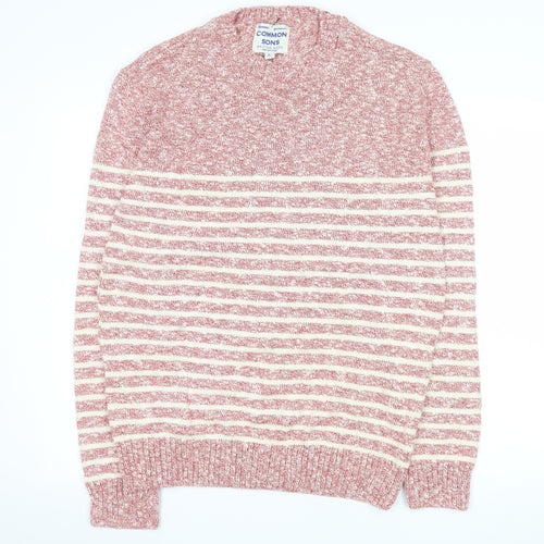 Common Sons Men's Red Striped Cotton Crew Neck Jumper Size L
