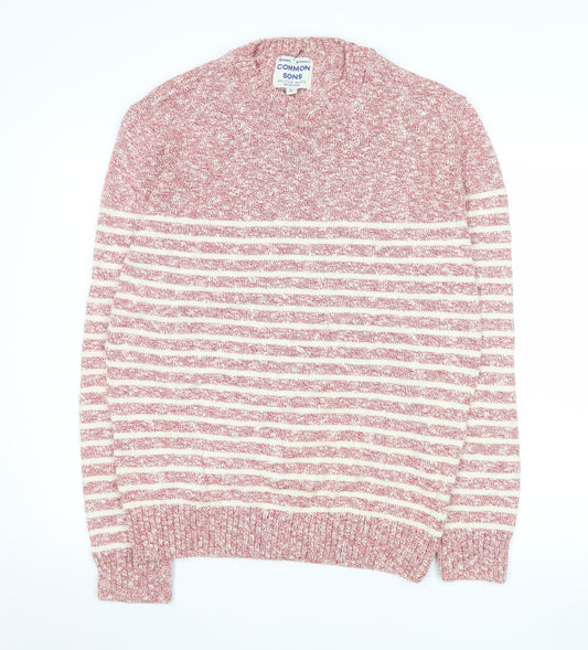 Common Sons Men's Red Striped Cotton Crew Neck Jumper Size L